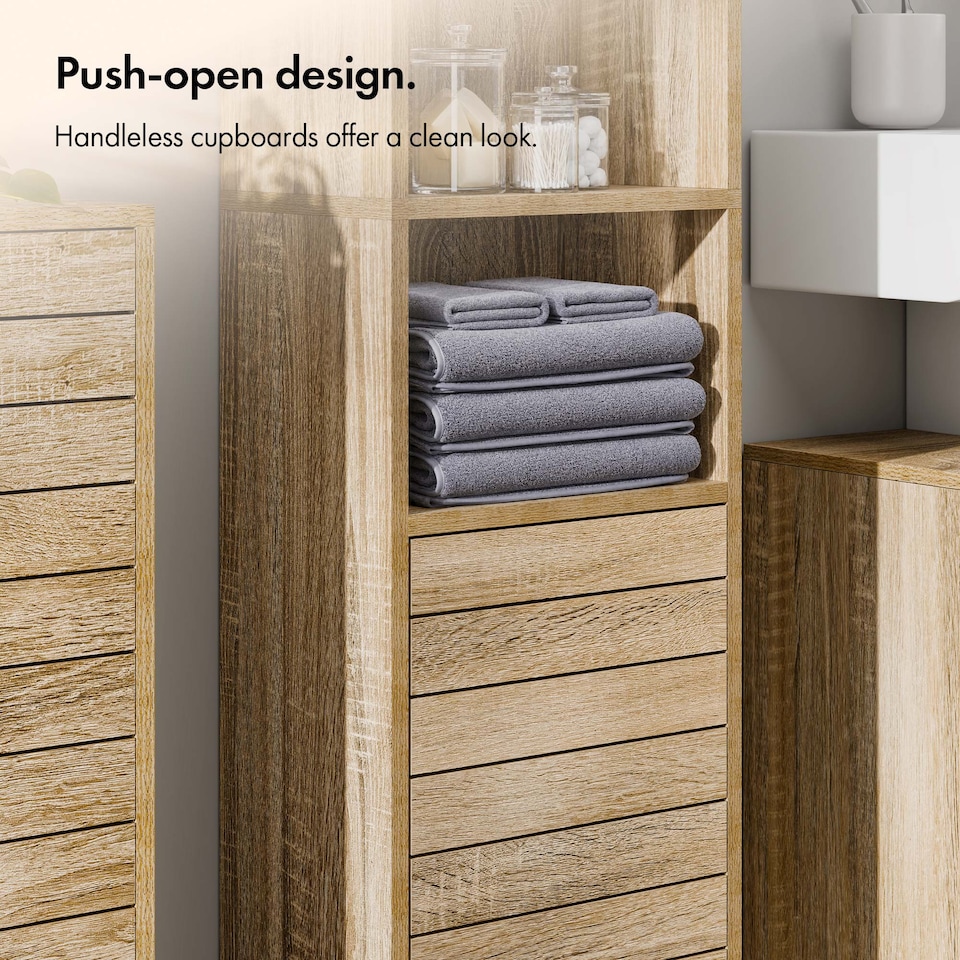 image 1 of VonHaus Chester Tall Bathroom Cabinet in Oak Effect