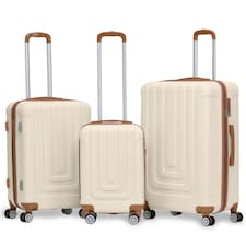 Flight Knight Premium Lightweight Suitcase - Built-in Side Lock with USB Port - 8 Spinner Wheels - Hard Shell Carry On Or Check in Luggage 100 Airlines Approved Cream | Large