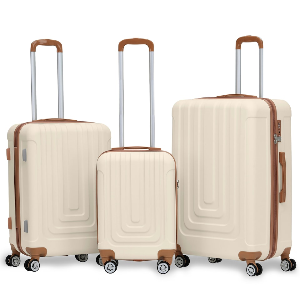 image 1 of Flight Knight Premium Lightweight Suitcase - Built-in Side Lock with USB Port - 8 Spinner Wheels - Hard Shell Carry On Or Check in Luggage 100 Airlines Approved Cream | Large
