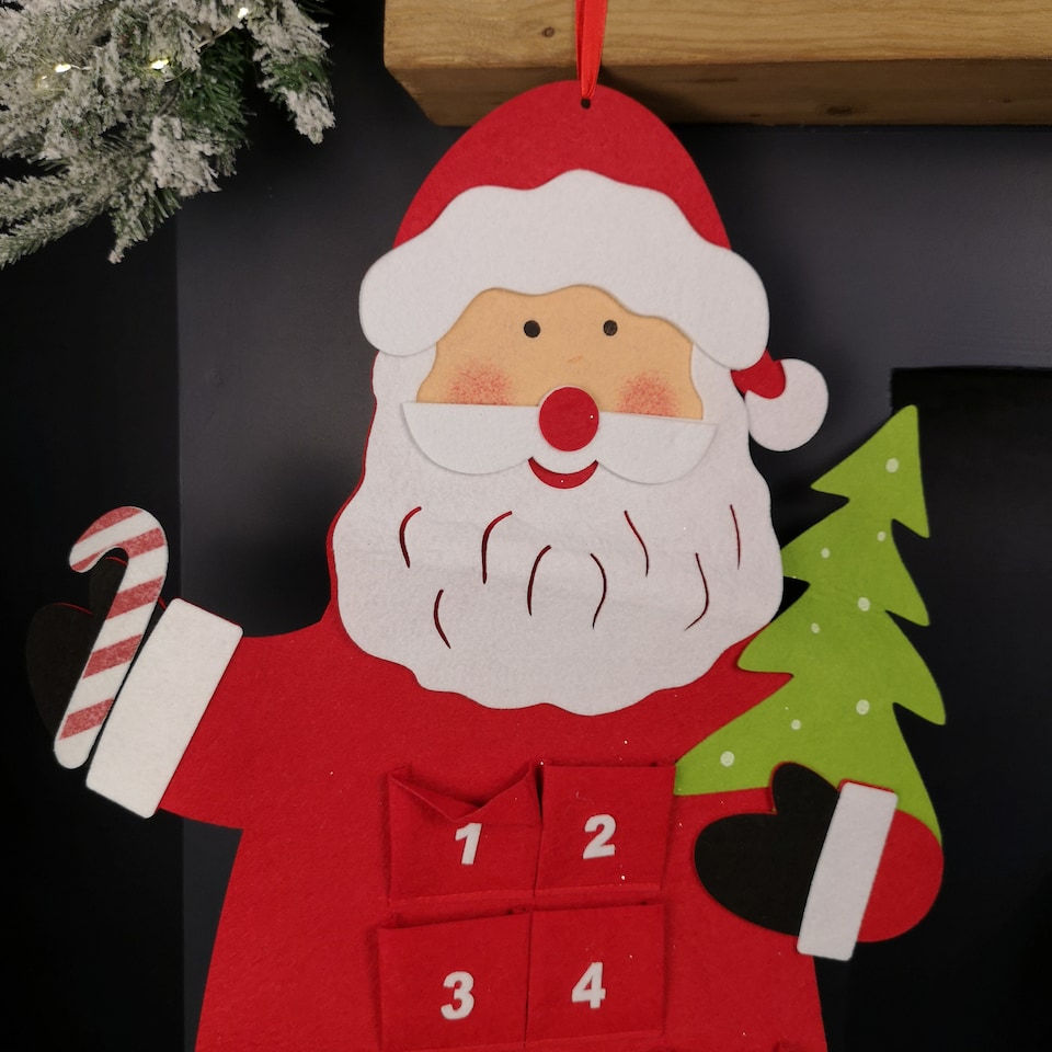 image 1 of 90cm Fabric Red and White Hanging Santa Advent Calendar Christmas Decoration