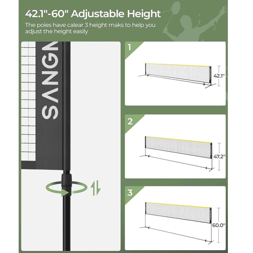 image 1 of Gr8 Home Yellow Black 4m Badminton Net Post Set Portable Volleyball Pickleball Tennis