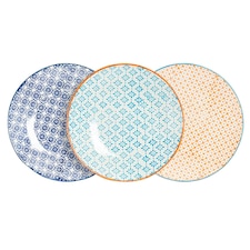 Nicola Spring Hand-Printed Side Plates - 18cm - 3 Colours - Pack of 6 Multi