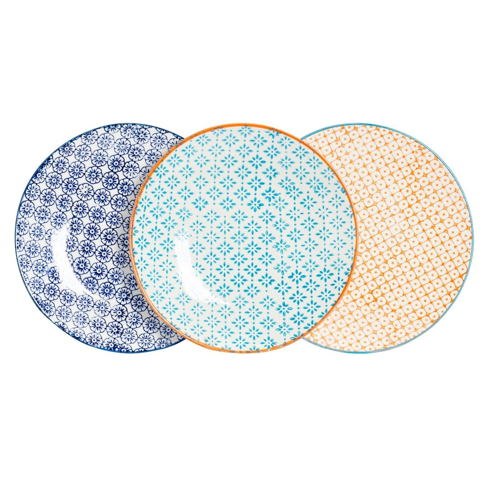 image 1 of Nicola Spring Hand-Printed Side Plates - 18cm - 3 Colours - Pack of 6 Multi
