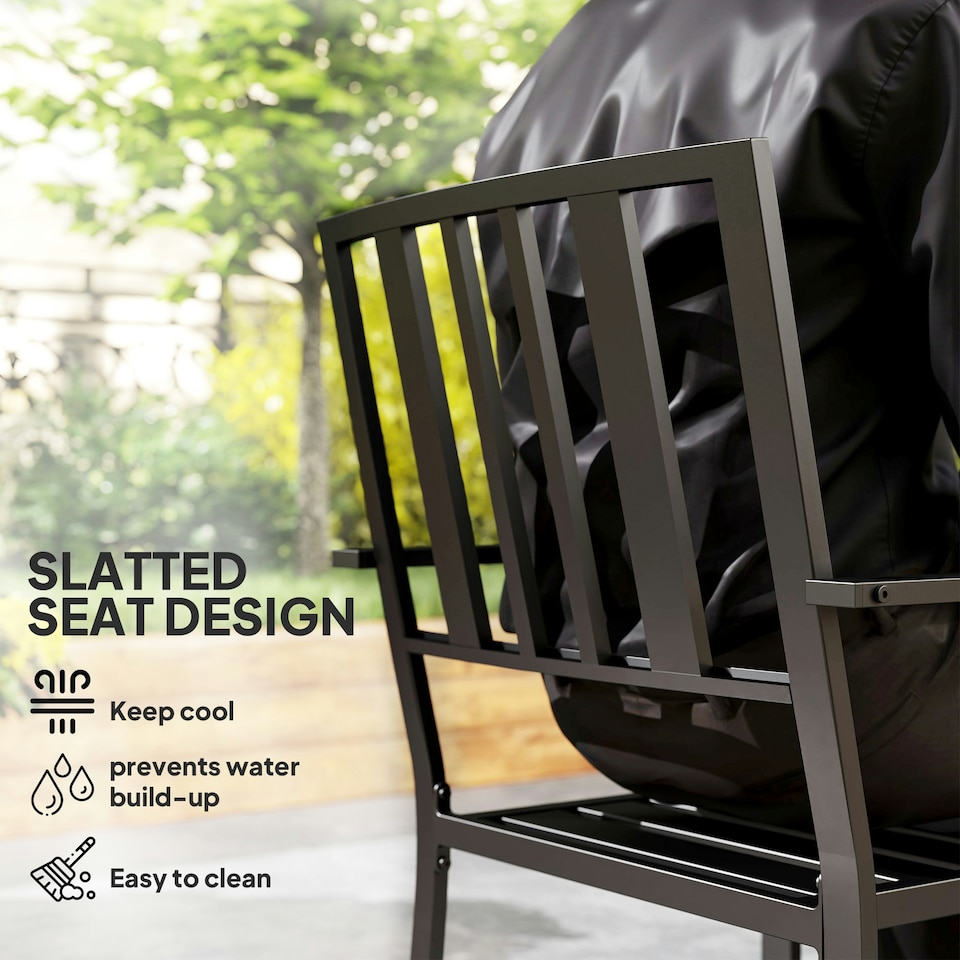 image 1 of Outsunny 2 PCs Stackable Outdoor Garden Chairs with Metal Slatted Design, Black