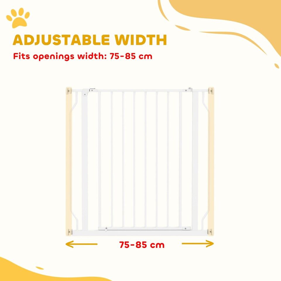 image 1 of PawHut Dog Gate Wide Stair Gate w/ Door Pressure Fit, 75-85W cm, White