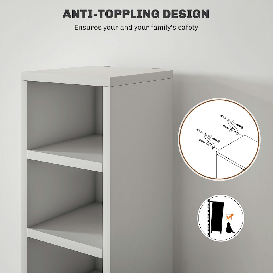 image 1 of HOMCOM 204 CD Storage Tower, Tall Bookcase Bookshelf with 12 Cubes, White