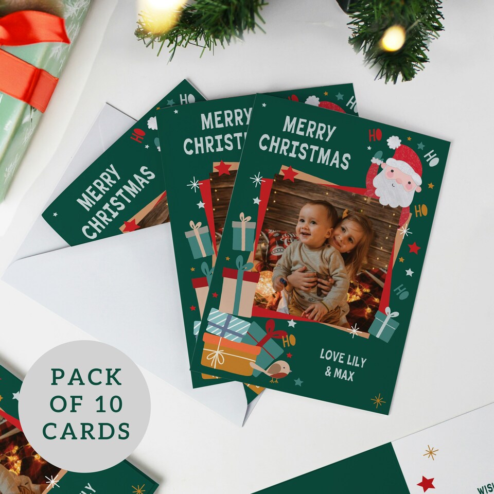 image 1 of Personalised Photo Upload Pack of 10 Santa Christmas Cards