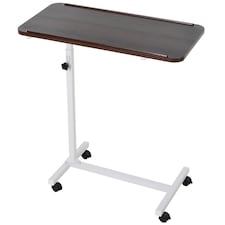 HOMCOM C-Shaped Mobile Table Sofa Over Bed Side Nightstand w/ Casters, Brown