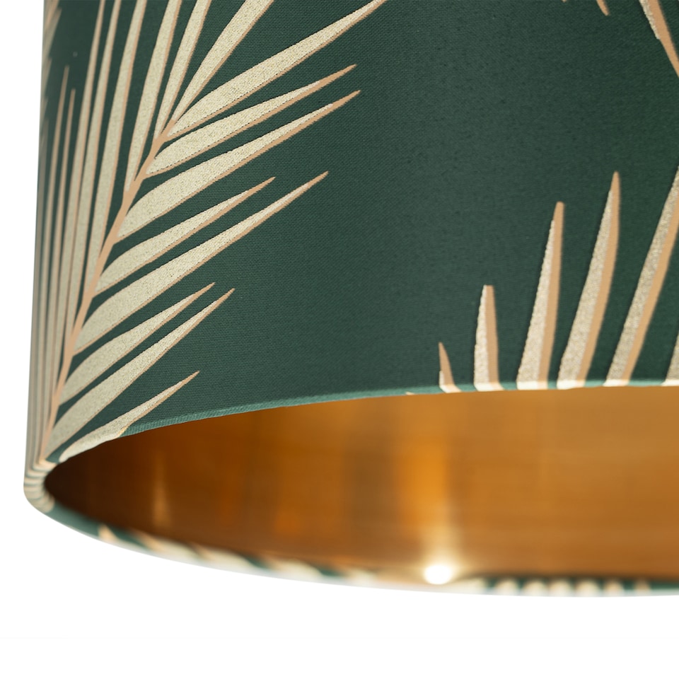 image 1 of Set of 2 Tropica - Chrome Tripod Lamps with Dark Green and Gold Shades | Chrome | Polished chrome plate and dark green fabric and gold embossed foil | 2