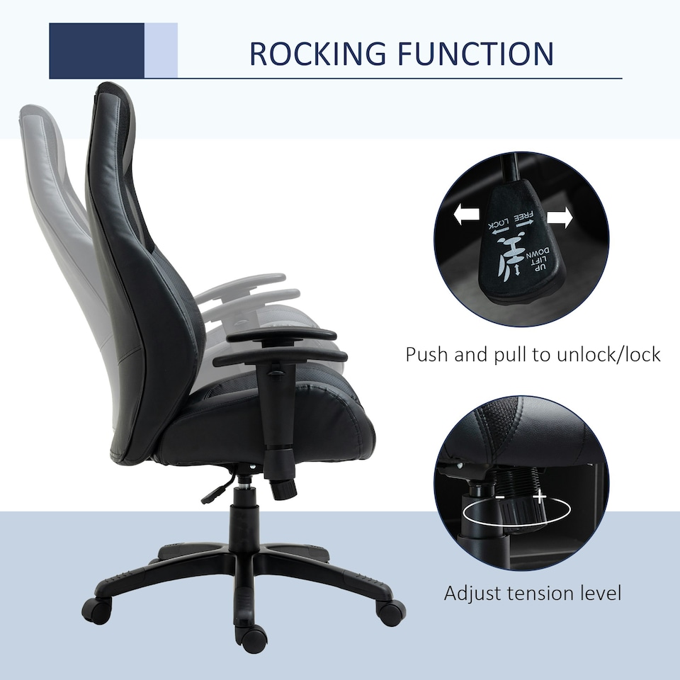 image 1 of Vinsetto High Back Executive Office Chair Gaming Recliner w/ Footrest, Black