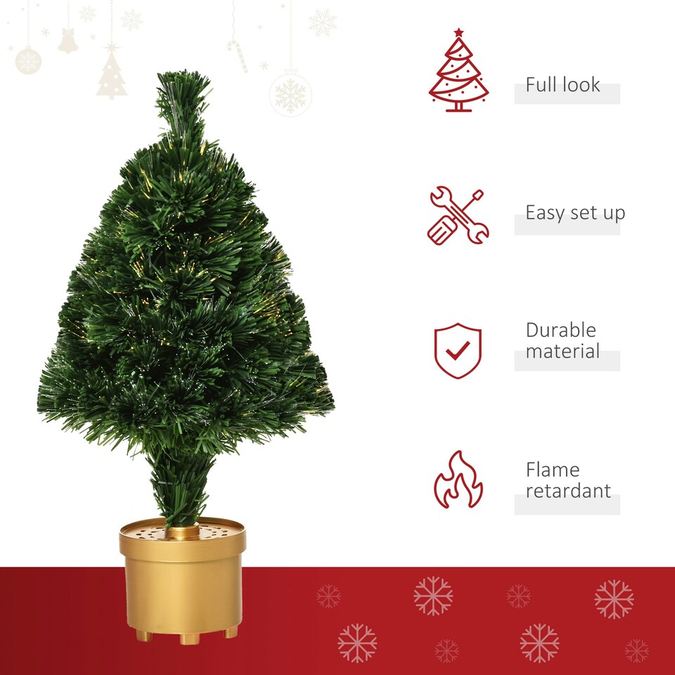 image 1 of HOMCOM 2FT Prelit Artificial Christmas Tree Fiber Optic LED Light Decoration