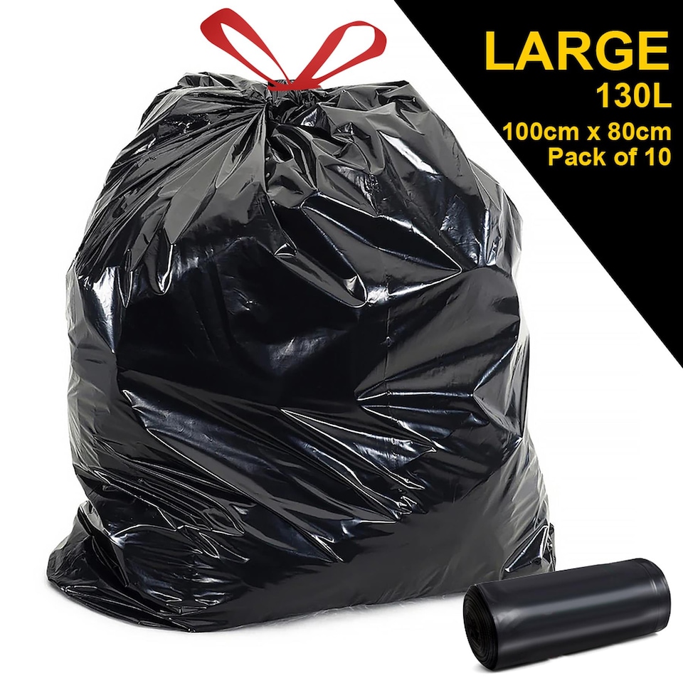 image 1 of GEEZY Large Bin Bags Heavy Duty Refuse Sacks 130L Black 10 Pack x1