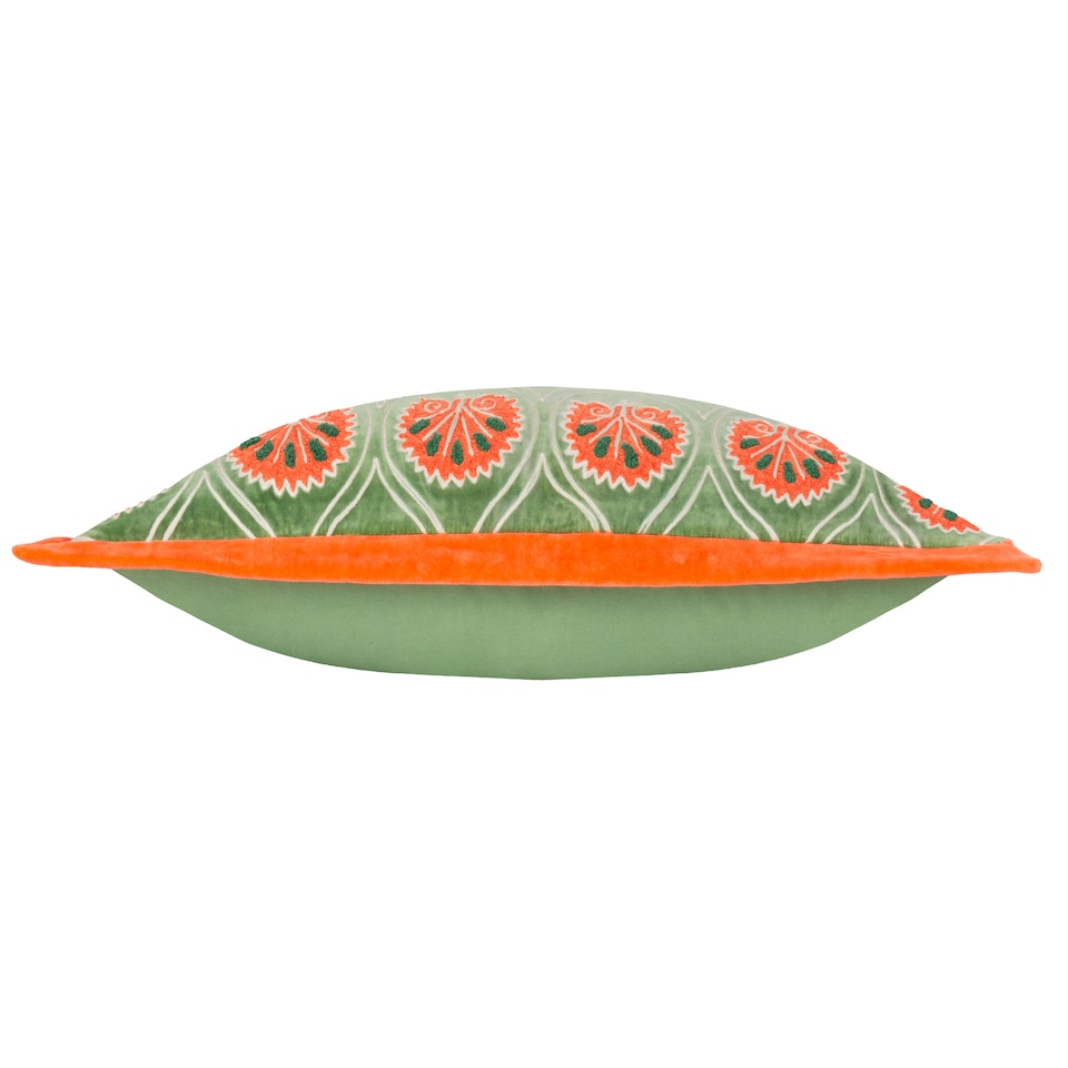 image 1 of Paoletti Embroidered Cushion, Peridot/Orange, 30 x 60cm