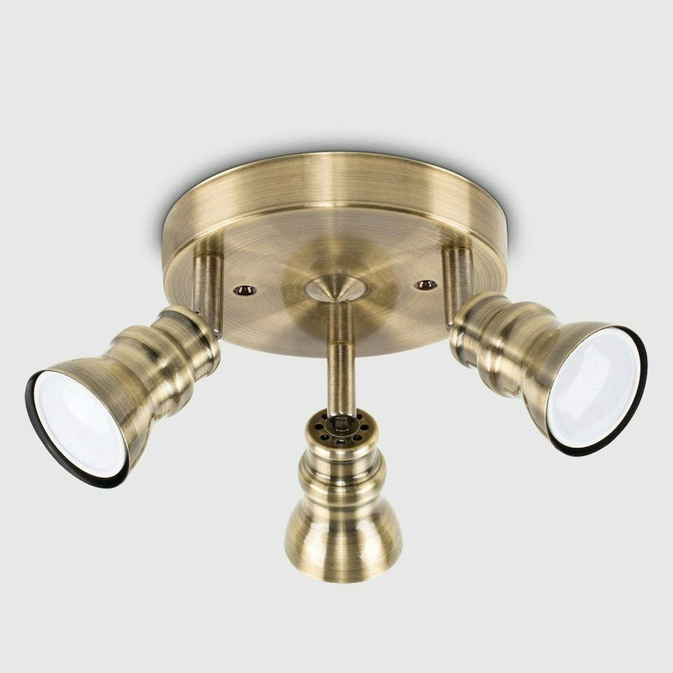 image 1 of ValueLights Modern Retro Antique Brass 3 Way Round Adjustable Ceiling Spotlight