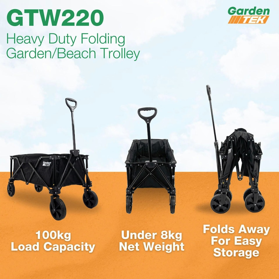 image 1 of GardenTek Folding Garden Buggy Trolley / Cart / Wagon Wheeled 120kg Load 135L Capacity | GTW220