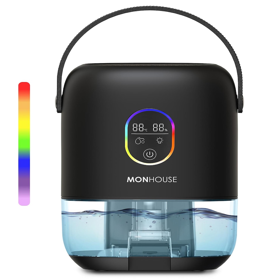 image 1 of MONHOUSE Premium Dehumidifer - 1L - Ultra Quiet Electric Moisture Absorber -  Touch Screen, Auto Shut Off, Humidity & Temperature Indicator | Black | 1