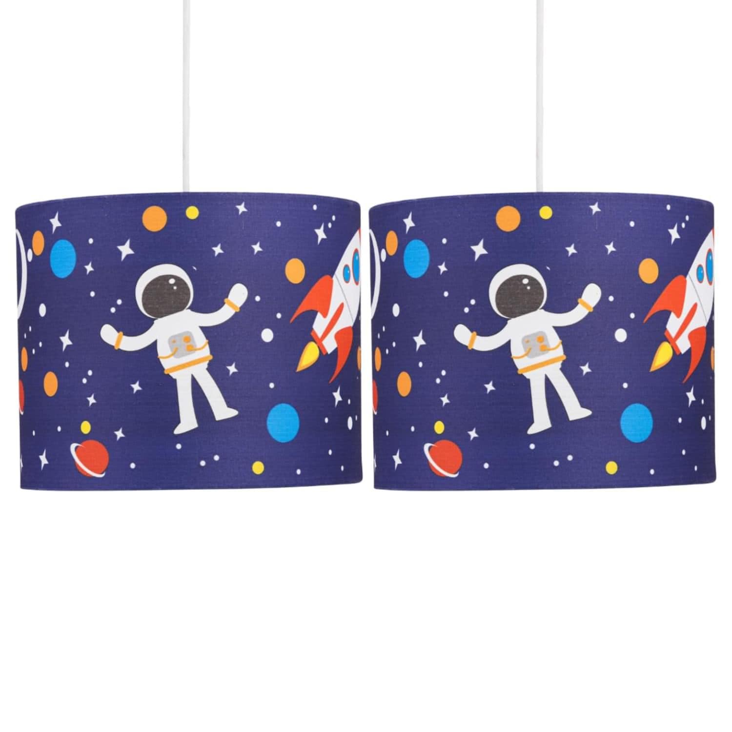 First Choice Lighting Set of 2 Space Rocket 25cm Light Shades in Blue