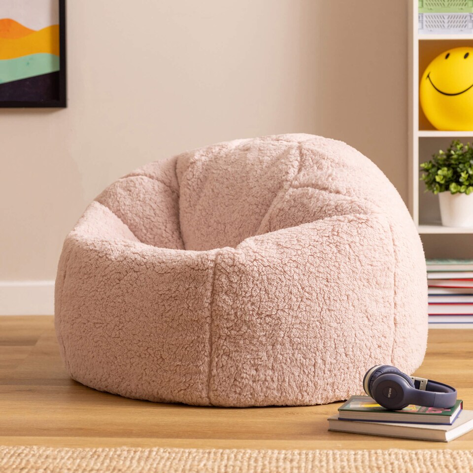 image 1 of 2 Pack Icon Kids Kingston Teddy Berber Fleece Classic Dome Bean Bag, Light Pink