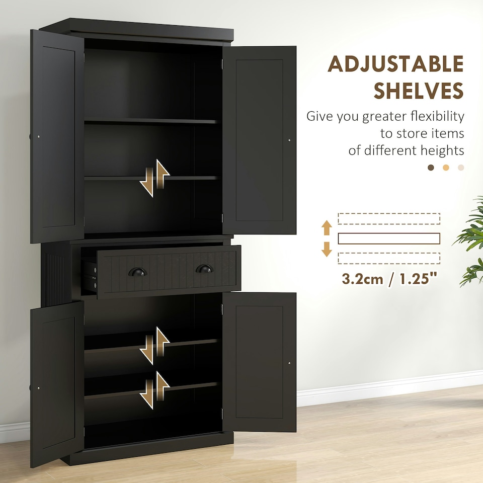 image 1 of HOMCOM Freestanding Kitchen Storage Cabinet Drawers Cupboards Shelves Black
