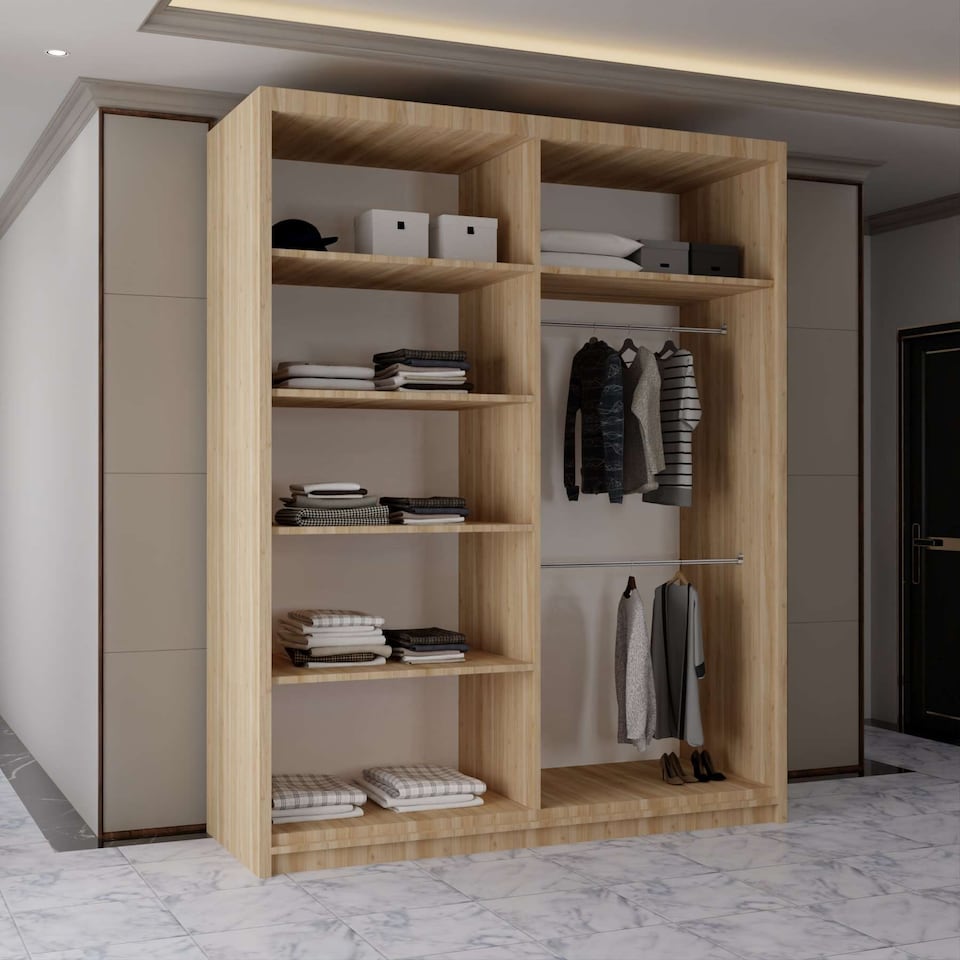 image 1 of Sliding Wardrobes 4U Modern Panelled Mirror Sliding Wardrobe – 120cm to 203cm, White, Black, Grey, Oak | Brown | Oak 180cm