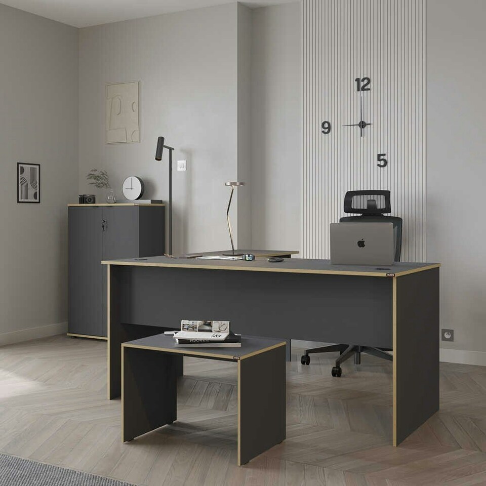 image 1 of Adore Rio Anthracite Grey Corner Desk with Oak Trim - Large Reversible Office Desk Grey
