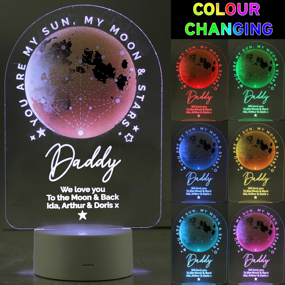 image 1 of Personalised Sun Moon & Stars LED Colour Changing Night Light