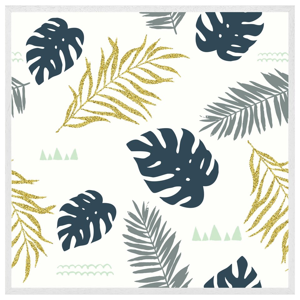 image 1 of Gold glitter & navy leaves (Picutre Frame) White | L