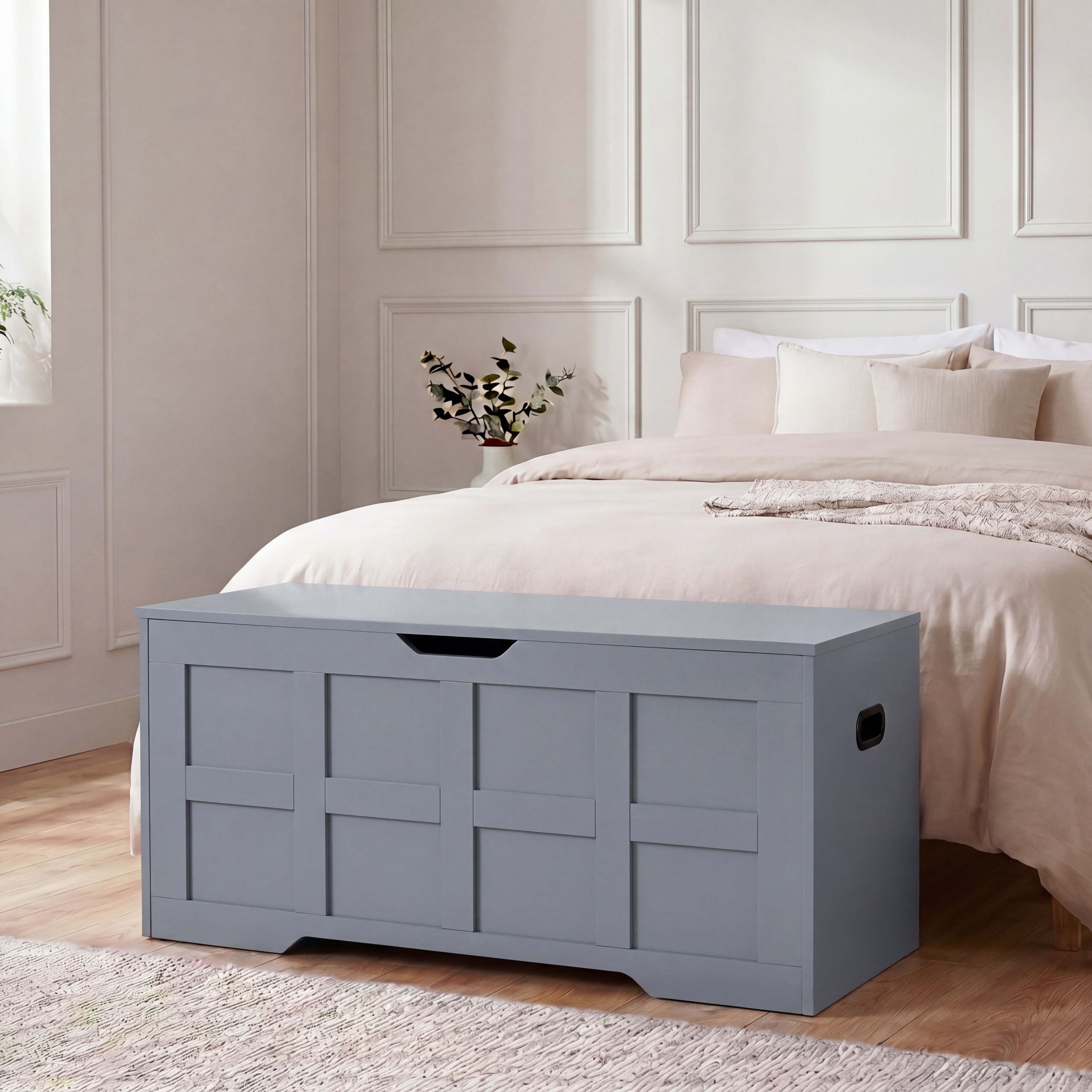 Vida Designs Large Lift Up Storage Chest Ottoman Bed End Hallway Seated Box - Grey