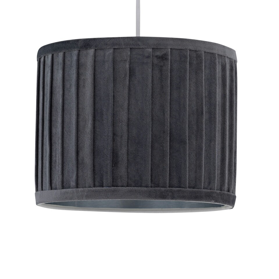 image 1 of First Choice Lighting Set of 2 Sundance Grey Velvet Pleated 25cm Lamp Shades with Silver Inner Grey | Silver