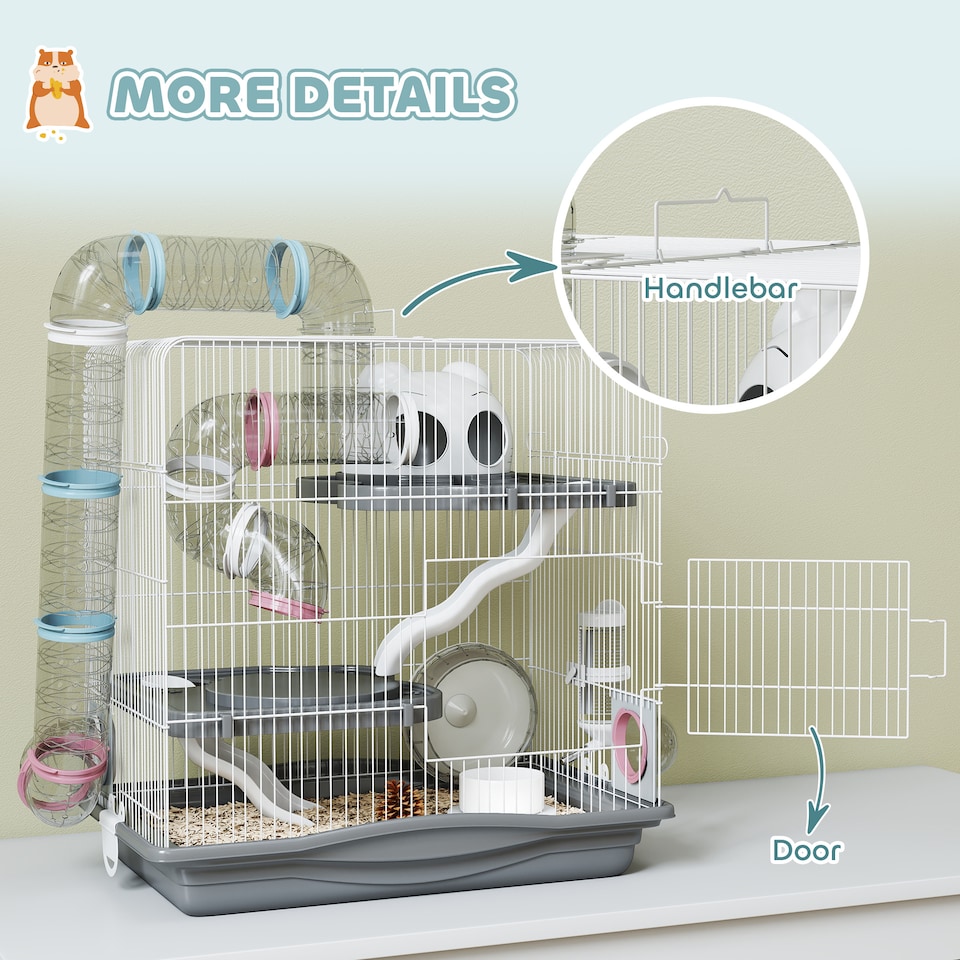 image 1 of PawHut 3-Tier Hamster Cage, Gerbil Cage for Dwarf Hamsters, 45 x 30 x 45 cm | Grey
