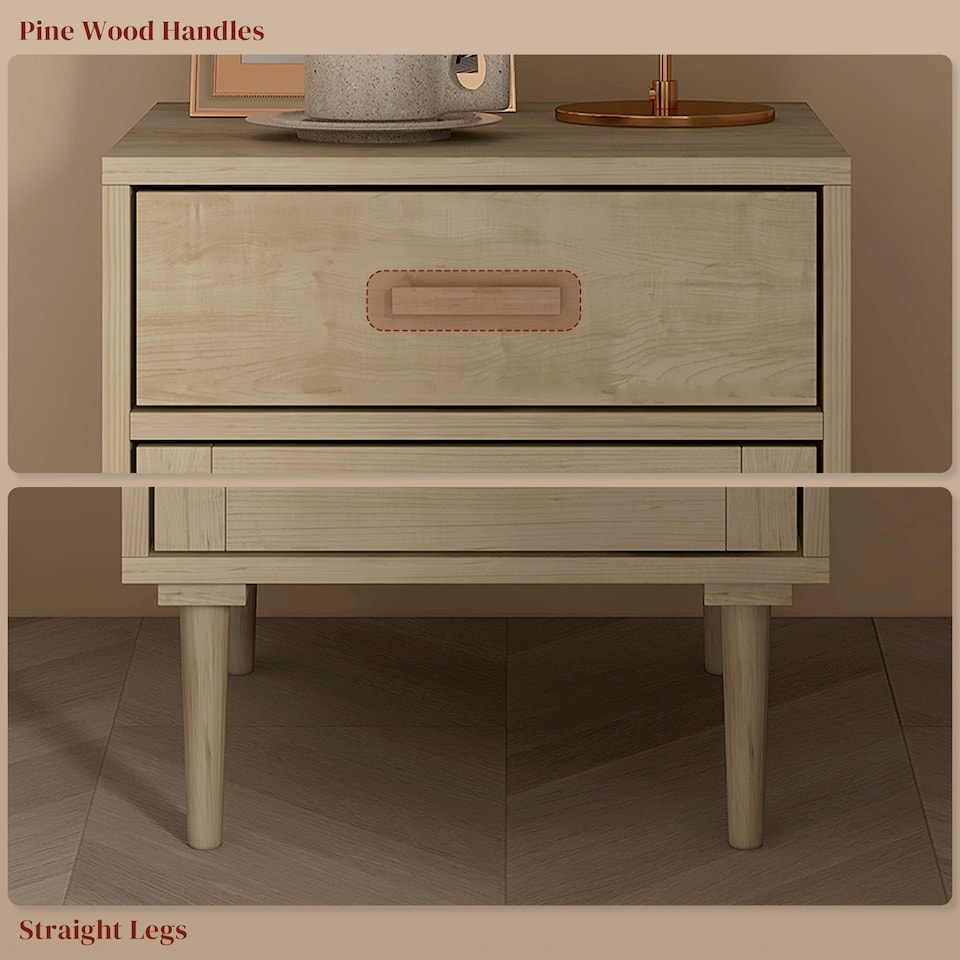 image 1 of HOMCOM Bedside Table, Rattan Side Tables with Drawer, Cabinet and Adjustable Shelf, Boho Bedside Cabinet with Storage for Bedroom, Living Room, Natural Wood Effect