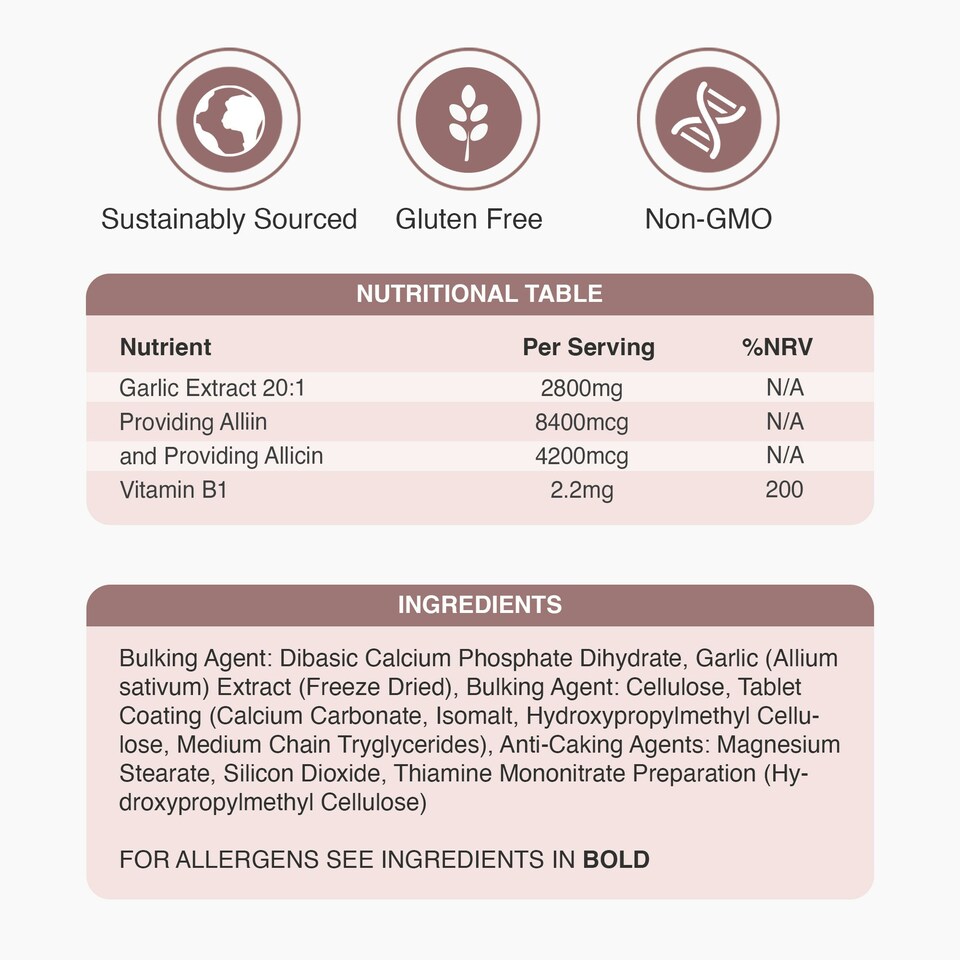 image 1 of Zipvit Garlic 2800mg – Heart & Energy Support with B1, Alliin & Allicin, 180 Vegan Tablets, 3-Month Supply