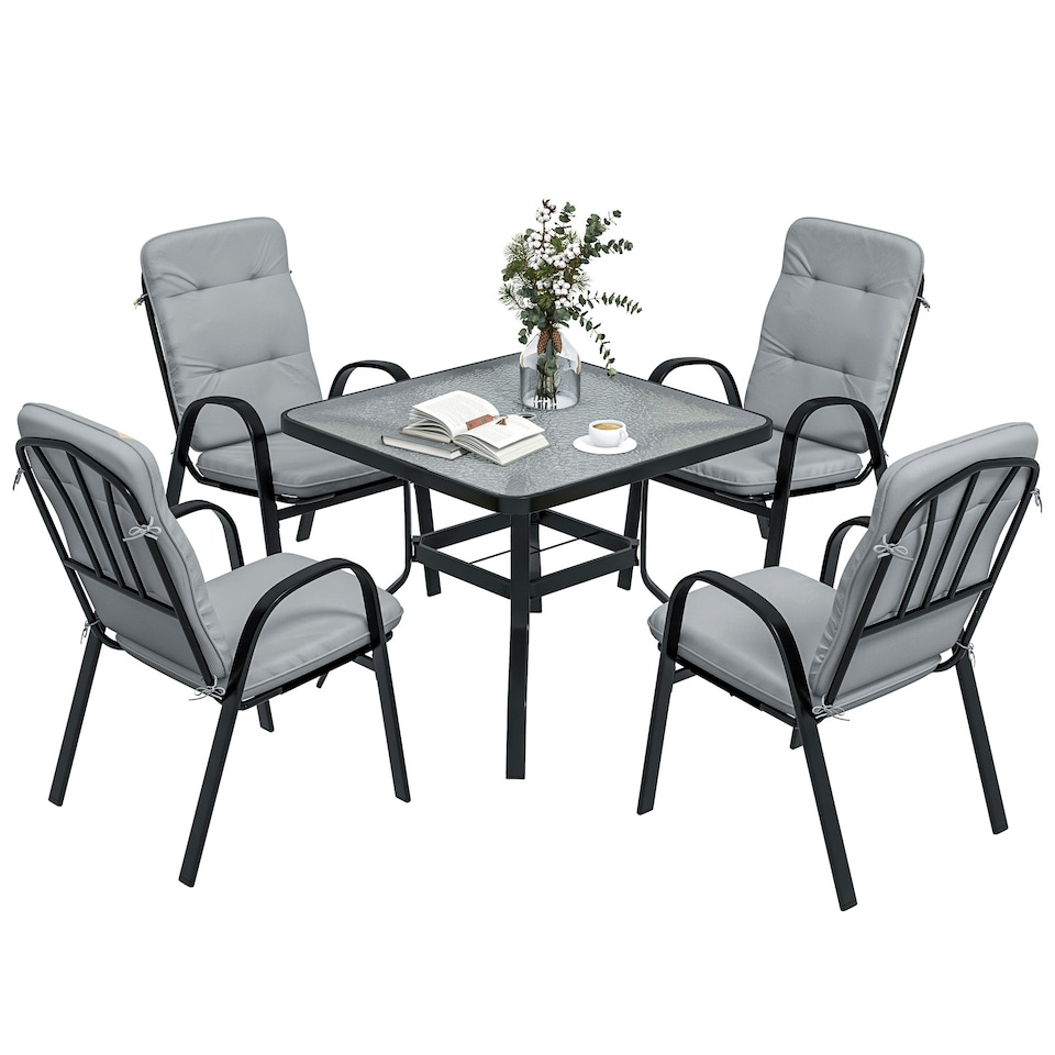 image 1 of Outsunny Garden Dining Set, Glass Table w/ Umbrella Hole Grey