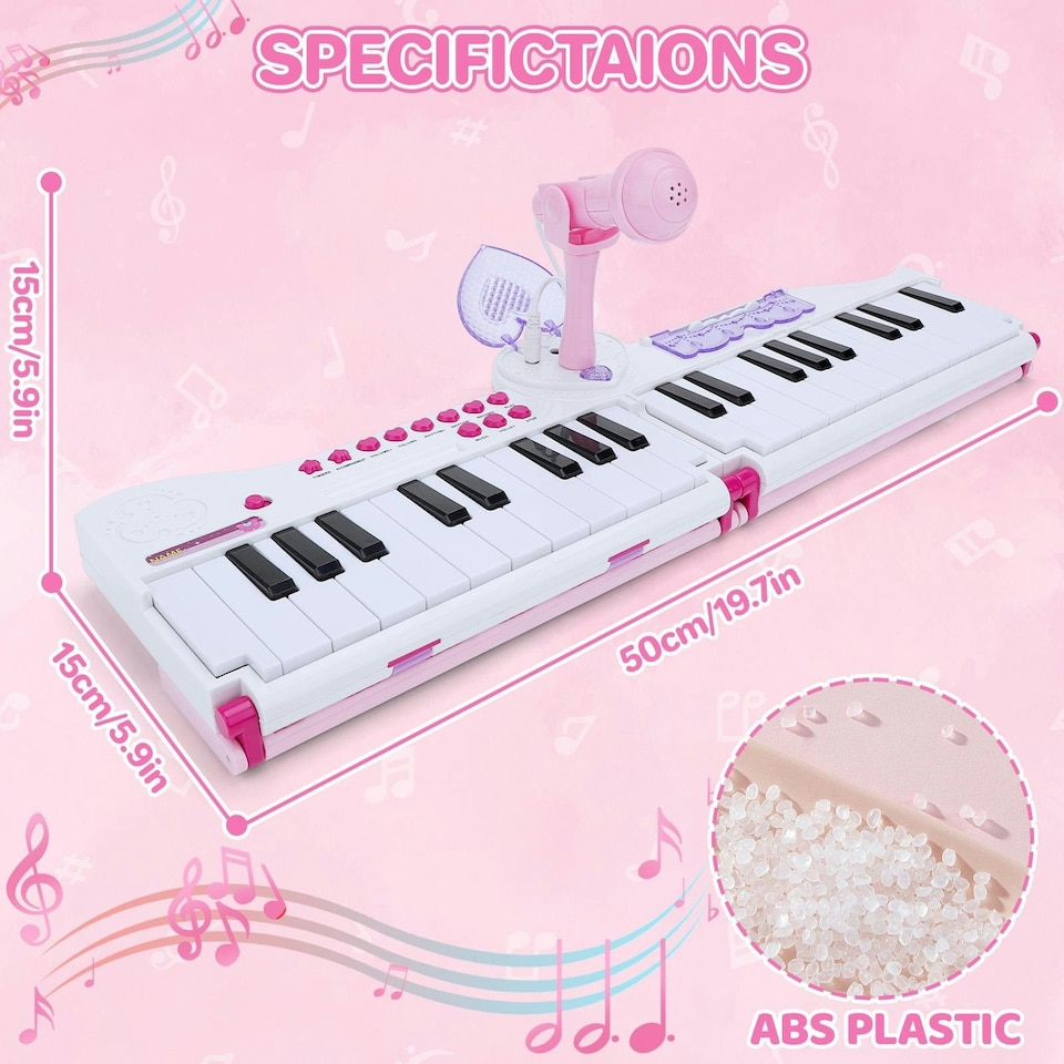 image 1 of 40-Key Folding Piano Keyboard Toy – Portable Electronic Music Toy with Lights & Sound (Pink)