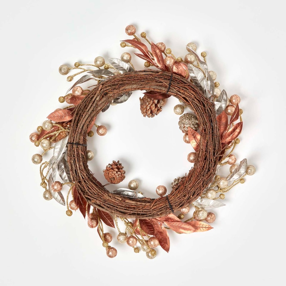 image 1 of Homescapes Champagne Pinecone & Apple Christmas Wreath