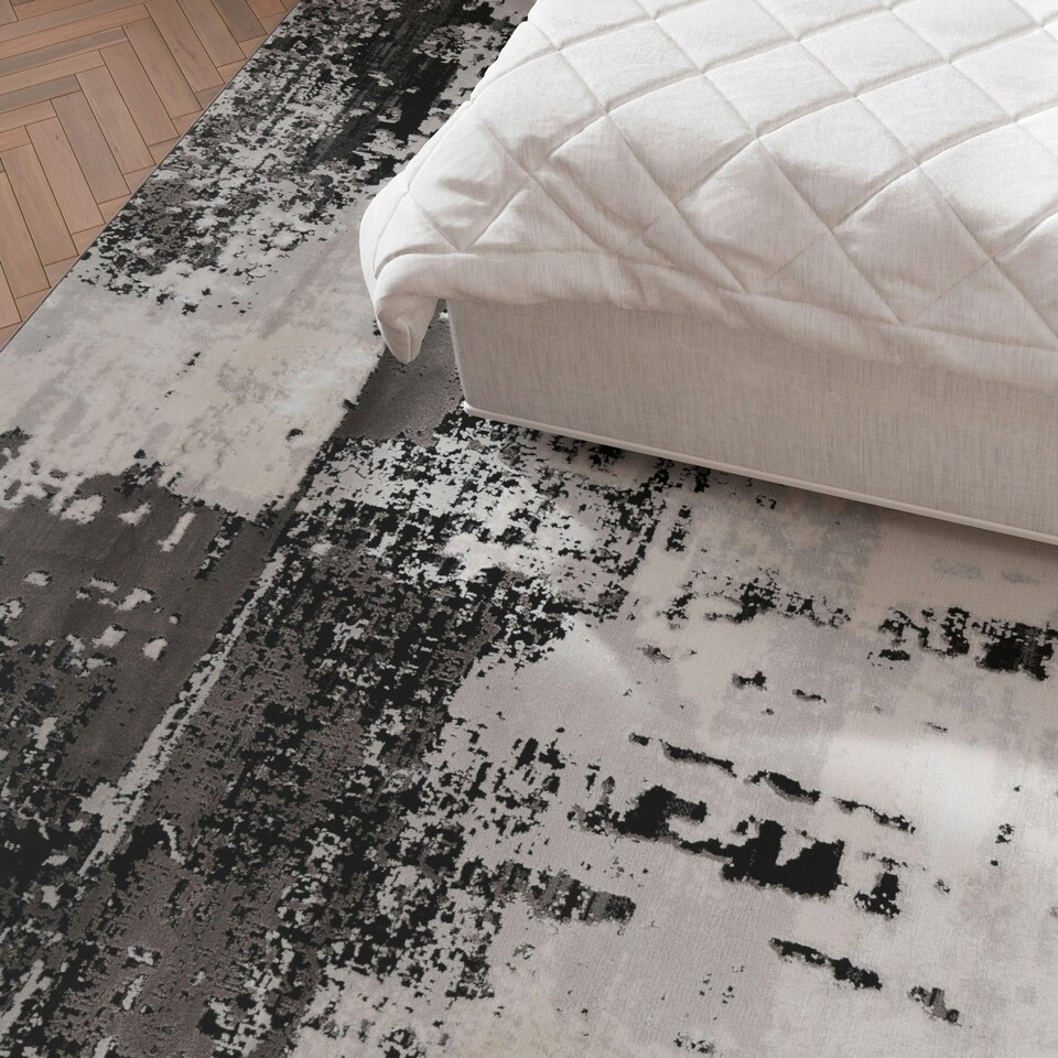image 1 of KUKOON Silver Grey Modern Distressed Living Room Area Rug 80cm x 150cm | Grey