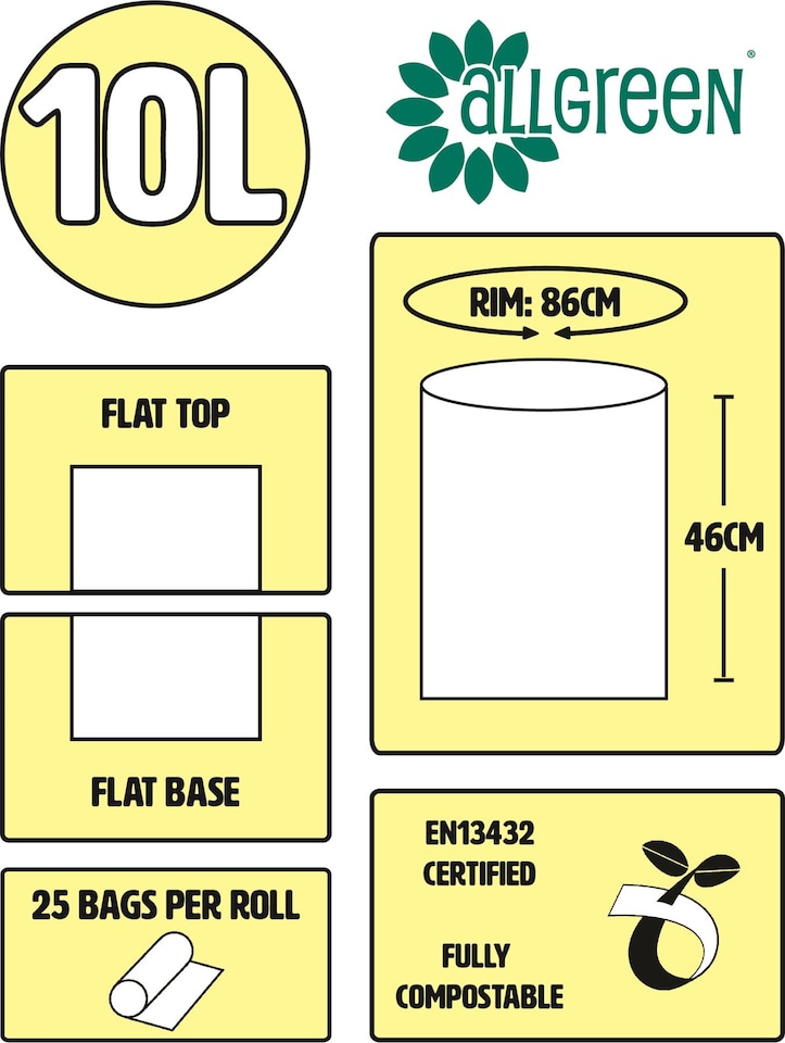 image 1 of All-Green 10 Litre Compostable Food Waste Bin Liners - 10 Rolls