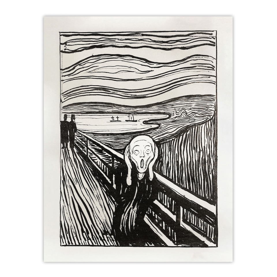 image 1 of The Scream 1895 Black and White Munch Vintage Huge Wall Art Print 18X24 In