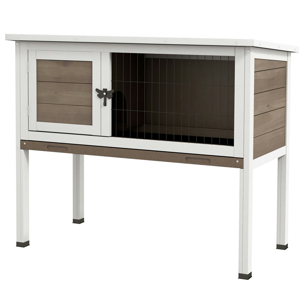 image 1 of PawHut Wooden Guinea Pig Hutch, Small Animal Cage w/ Tray & Roof, Brown