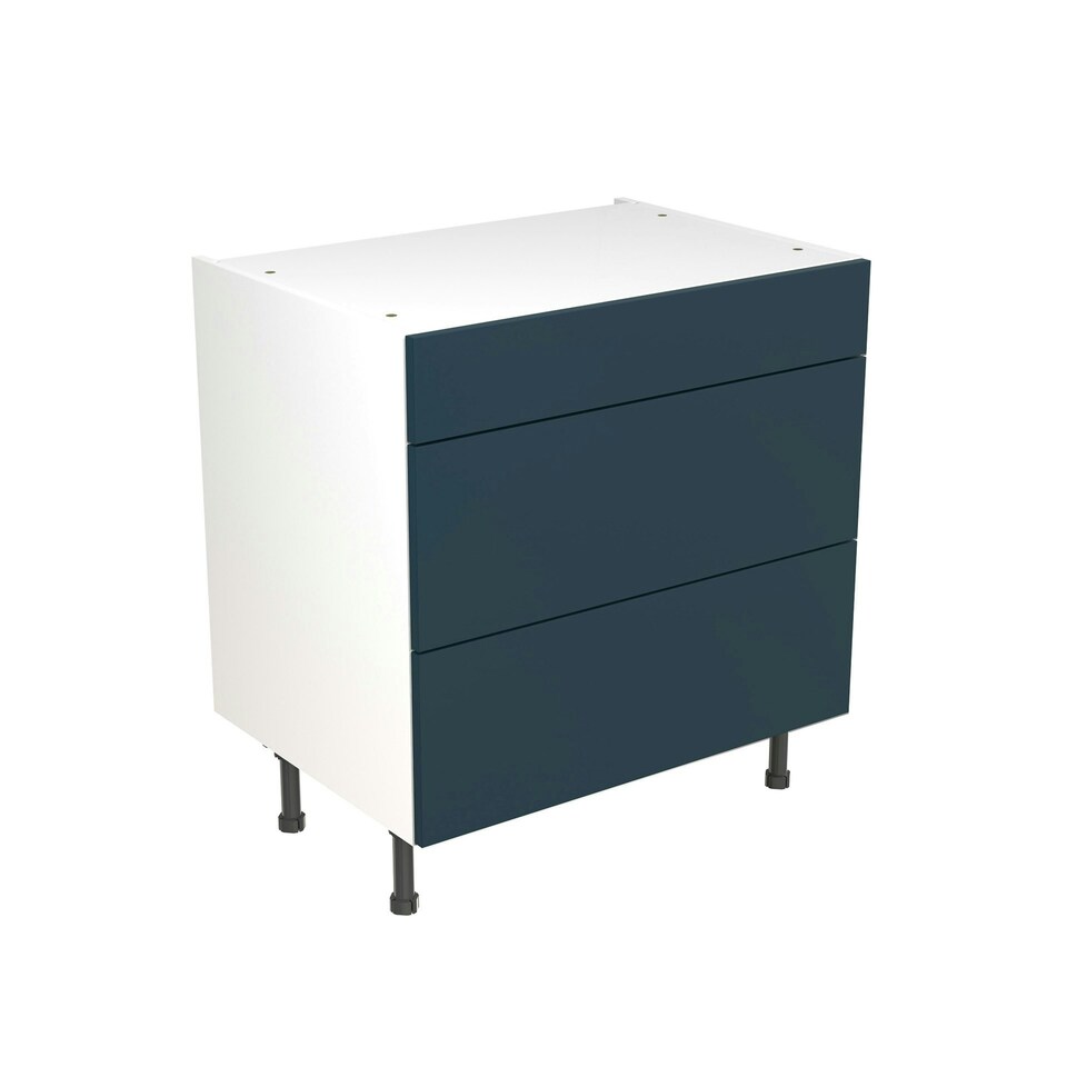 image 1 of 3 Drawer Base Unit 800mm w/ Slab Cabinet Door - Ultra Matt Indigo Blue Blue | Ultra Matt Indigo Blue