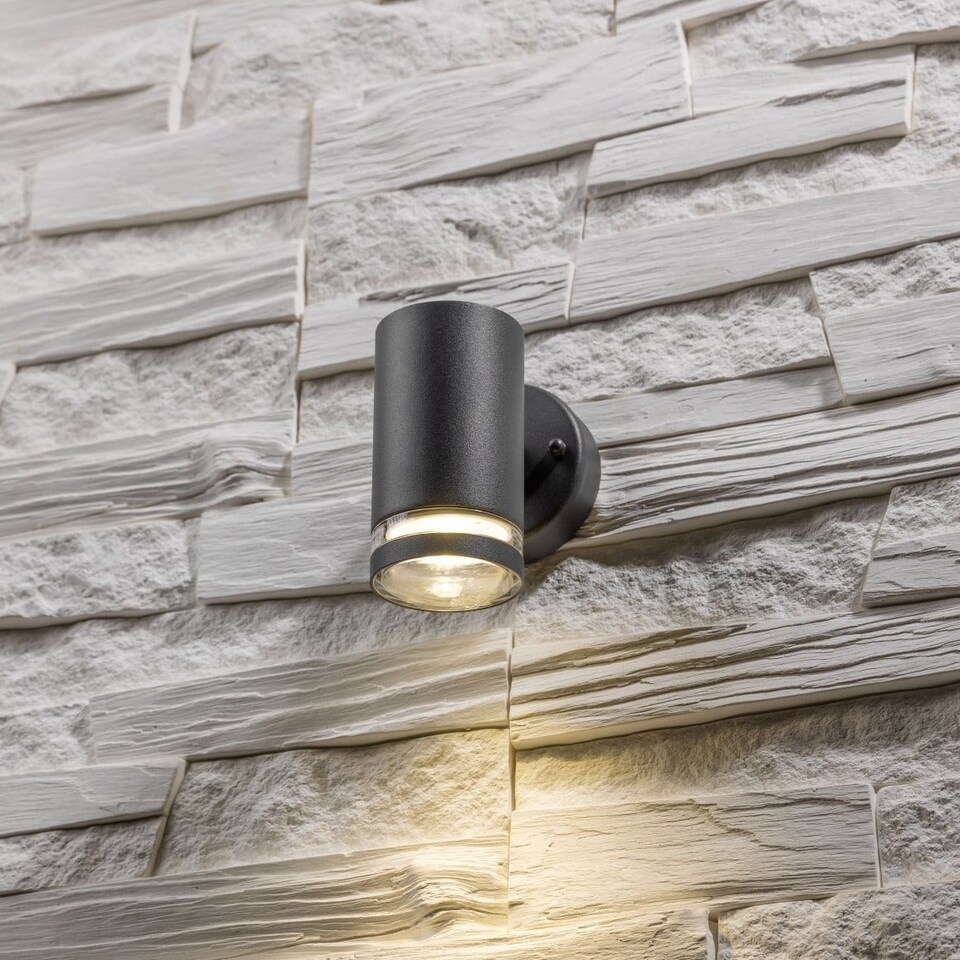 image 1 of CGC Lighting Jennifer Anthracite Outdoor GU10 Single-Spot Cylinder Wall Light | Black | Black | Height: 11.2 cm, Width: 7.6 cm, Depth: 10.5 cm