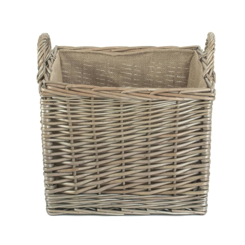 image 1 of Set of 2 Antique Wash Square Hessian Lined Log Basket | Brown | Brown | Not provided