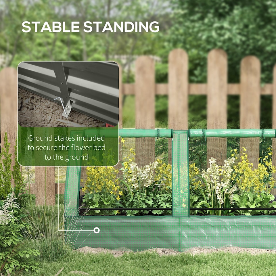 image 1 of Outsunny Raised Garden Bed Planter Box with Greenhouse, Green and Dark Grey
