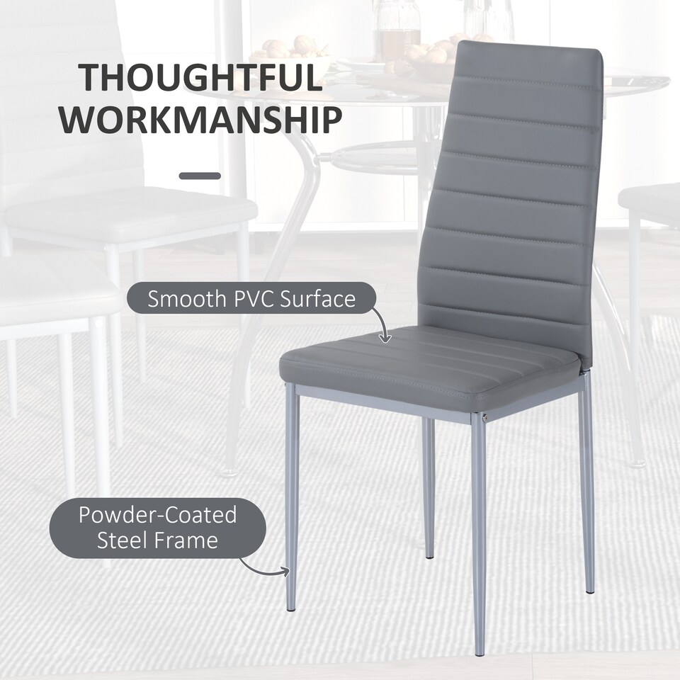 image 1 of HOMCOM Dining Table and Chairs Set for 4, 5 Piece Round Kitchen Table and Chairs with Glass Top, Shelf and High Back, Space-Saving Table and Upholstered Chairs for Small Spaces, Grey