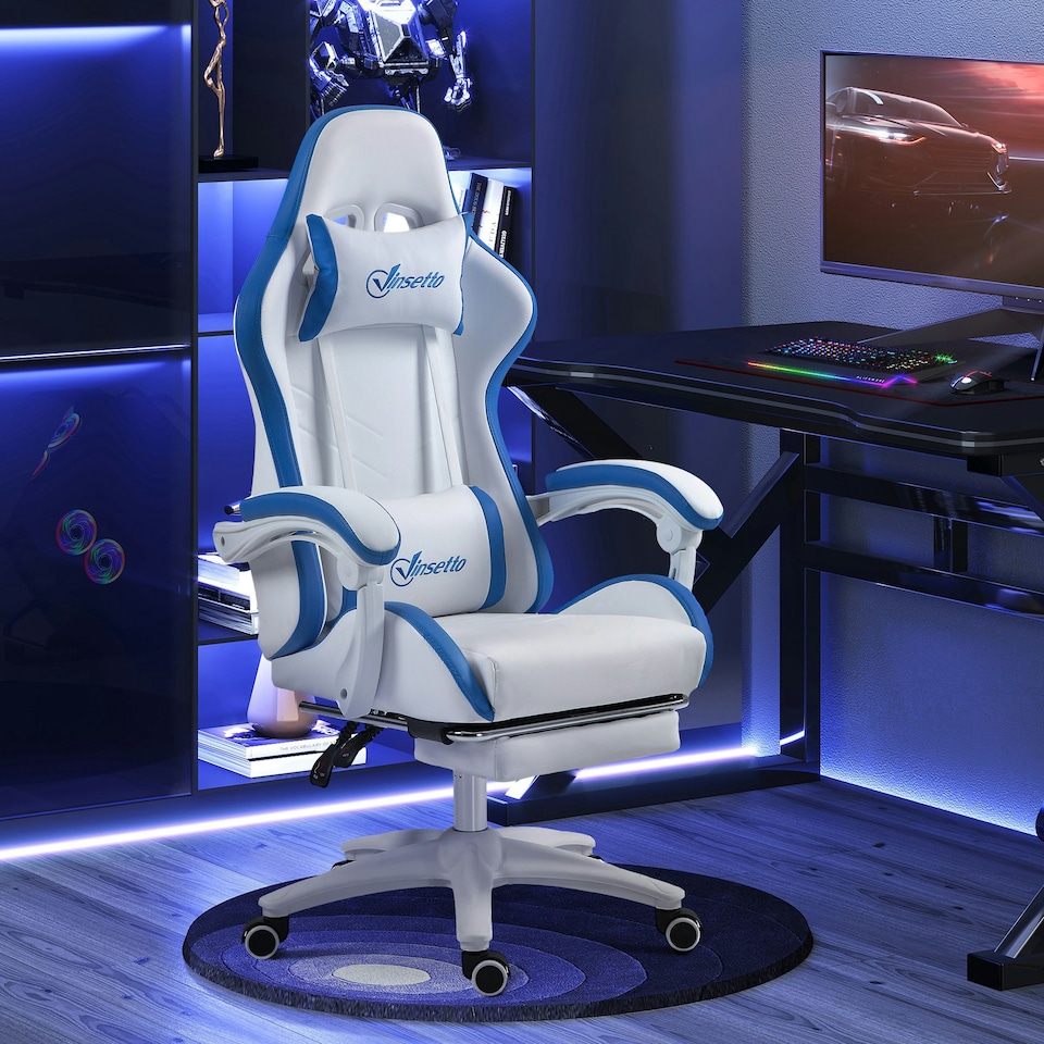 image 1 of Vinsetto Racing Style Gaming Chair with Reclining Function Footrest, Blue