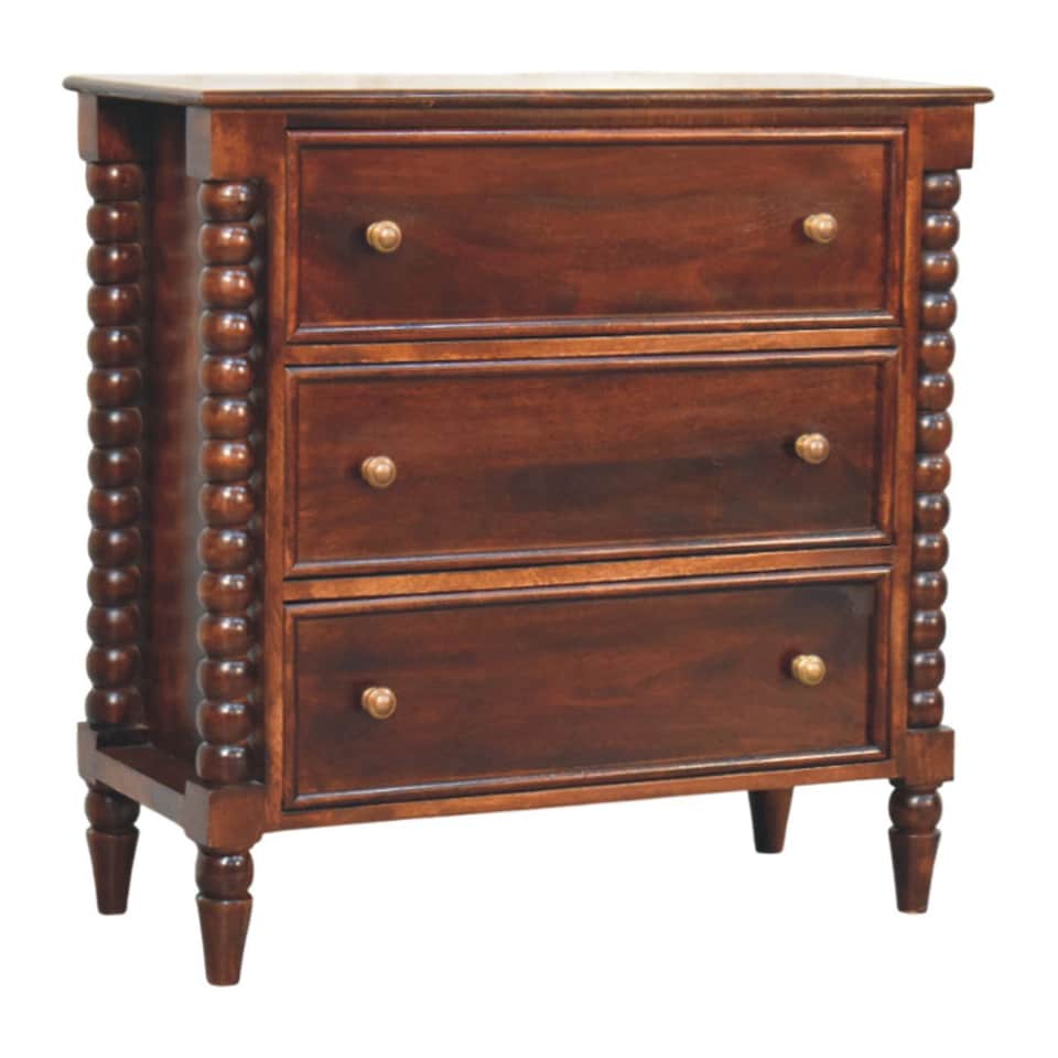 image 1 of Artisan Furniture Solid Wood Spindle Winewood Chest, Brown,3 Drawers