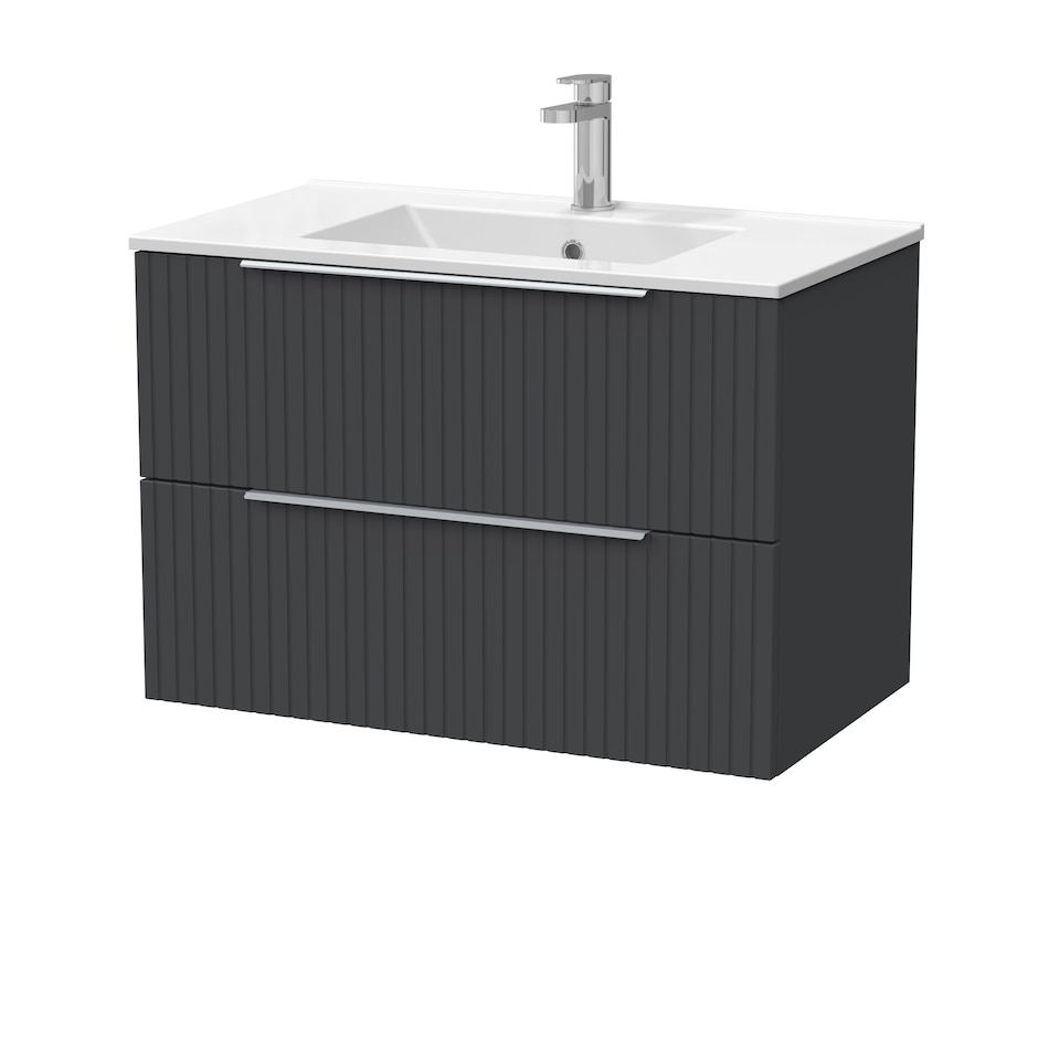 image 1 of Balterley Callingwood Contemporary Wall Hung 2 Drawer Vanity Unit with Minimalist Ceramic Basin , 800mm, Dark Grey