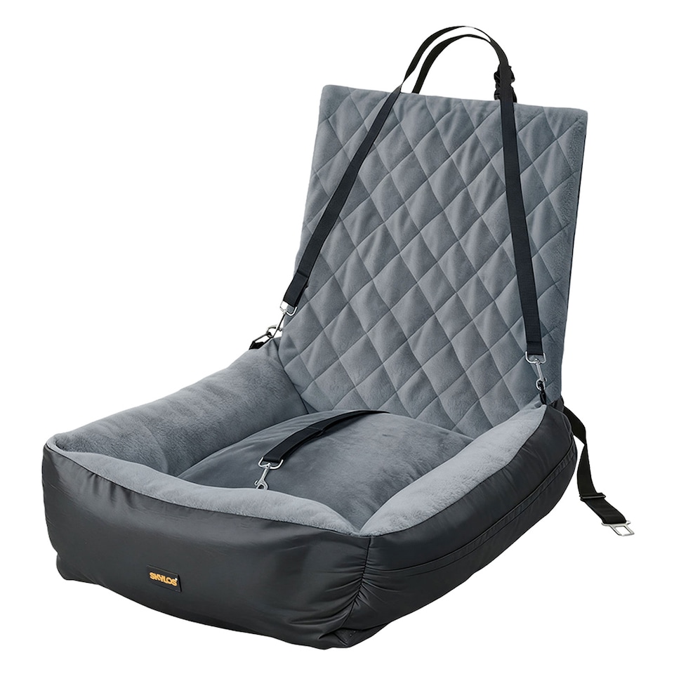 image 1 of Skylos Dog Booster Car Seat Travel Carrier Plush Bed Basket Portable Pet Grey