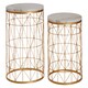 image 1 of Interiors by Premier Set Of 2 Marble Top Round Side Tables, White Marble Side Tables With Gold Iron Geometric Base, Nesting Tables