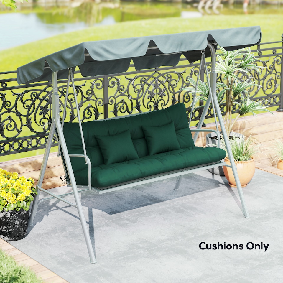 image 1 of Outsunny Outdoor Seat Cushions Back Cushion with 2 Pillows, Seat Pads | Green | Green | Seat cushion: 150x50x10cm, Back cushion: 150x50x10cm, Pillow: 40x30x15cm